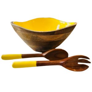 Mango Wood Bowl with Server Set